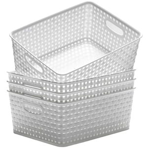 eslite plastic storage baskets for organizing,11.42″x9″x4.7″,pack of 4 (white)