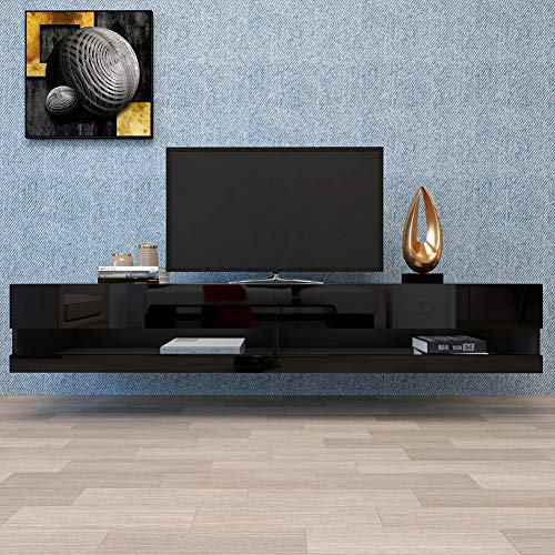 CIdkem 180 Wall Mounted Floating Media Consoles Hanging TV Console for 80 Inch TVs Entertainment Center with 20 Color LEDs (Black)