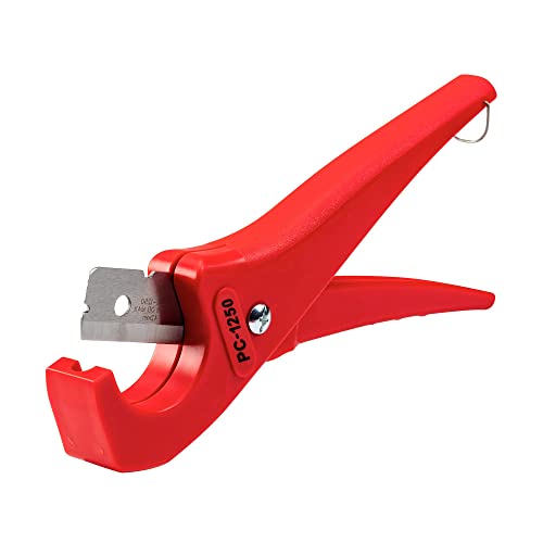 RIDGID 23488 Model PC-1250 Single Stroke Plastic Pipe and Tubing Cutter with 1/8"-1-5/8" Cutting Capacity, Red