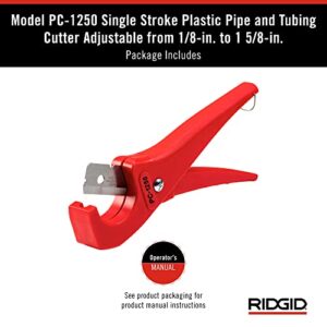 RIDGID 23488 Model PC-1250 Single Stroke Plastic Pipe and Tubing Cutter with 1/8"-1-5/8" Cutting Capacity, Red