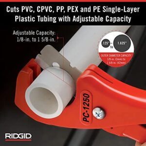 RIDGID 23488 Model PC-1250 Single Stroke Plastic Pipe and Tubing Cutter with 1/8"-1-5/8" Cutting Capacity, Red