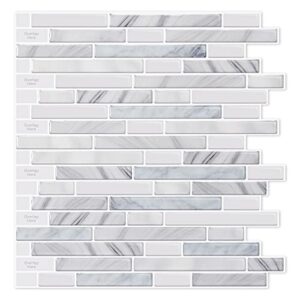 LONGKING 10-Sheet Self-Adhesive Peel and Stick Backsplash for Kitchen, Vinyl Decorative Tiles (Light Gray)