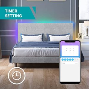 CECER Queen Size Bed Frame with RGB LED Headboard, Platform Bed Frame with Music Sync Compatible with Alexa or Apps, Upholstered Bedframes Adjustable Lighting Effects/No Box Spring Needed, Light Grey