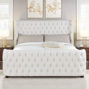 jennifer taylor home harmonie king tufted bed, (u.s. standard), antique white polyester