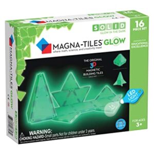 Magna-Tiles Glow In The Dark Set, The Original Magnetic Building Tiles For Creative Open-Ended Play, Educational Toys For Children Ages 3 Years + (16 Pieces + LED Light Included)