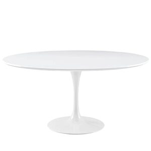 modway lippa 60″ mid-century modern dining table with round top and pedestal base in white