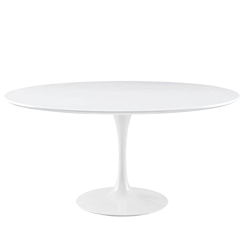 Modway Lippa 60" Mid-Century Modern Dining Table with Round Top and Pedestal Base in White