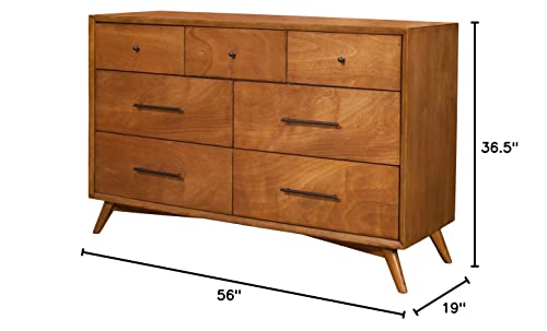 Alpine Furniture Flynn Mid Century Modern 7 Drawer Dresser, 56" W x 19" D x 36.5" H, Acorn