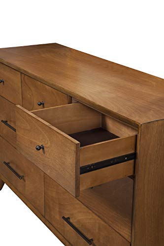 Alpine Furniture Flynn Mid Century Modern 7 Drawer Dresser, 56" W x 19" D x 36.5" H, Acorn
