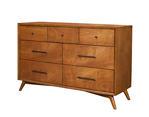 Alpine Furniture Flynn Mid Century Modern 7 Drawer Dresser, 56" W x 19" D x 36.5" H, Acorn