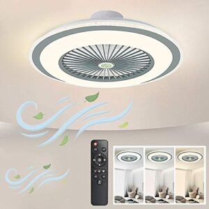 iyunxi ceiling fan with lights oversize 24” remote control 40w ultra-thin design enclosed round led 3-color dimmable fan light with 5 invisible blades low profile flush mount 3-gear wind smart timing