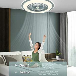 IYUNXI Ceiling Fan with Lights Oversize 24'' Remote Control 40W Ultra-Thin Design Enclosed Round LED 3-Color Dimmable Fan Light with 5 Invisible Blades Low Profile Flush Mount 3-Gear Wind Smart Timing