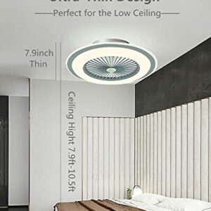 IYUNXI Ceiling Fan with Lights Oversize 24'' Remote Control 40W Ultra-Thin Design Enclosed Round LED 3-Color Dimmable Fan Light with 5 Invisible Blades Low Profile Flush Mount 3-Gear Wind Smart Timing