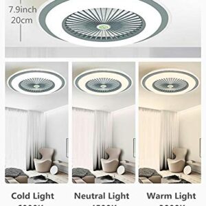 IYUNXI Ceiling Fan with Lights Oversize 24'' Remote Control 40W Ultra-Thin Design Enclosed Round LED 3-Color Dimmable Fan Light with 5 Invisible Blades Low Profile Flush Mount 3-Gear Wind Smart Timing