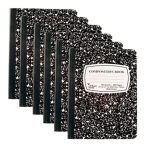 6-Pack Black Marble Composition Notebook, 9-3/4" x 7-1/2", Wide Ruled, 100 Sheet - 18 Piece School Combo Pack, Pens - Highlighters - Mechanical Pencils - Refills (6 Notebooks, 18 Combo Pack)