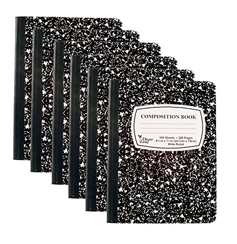 6-Pack Black Marble Composition Notebook, 9-3/4" x 7-1/2", Wide Ruled, 100 Sheet - 18 Piece School Combo Pack, Pens - Highlighters - Mechanical Pencils - Refills (6 Notebooks, 18 Combo Pack)