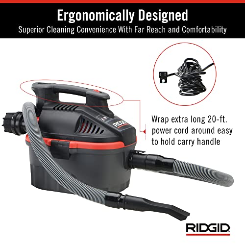 RIDGID 50313 Model 4000RV 4-Gallon Portable Wet and Dry Compact Vacuum Cleaner with 5.0 Peak-HP Motor