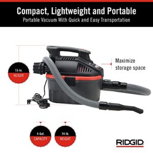 RIDGID 50313 Model 4000RV 4-Gallon Portable Wet and Dry Compact Vacuum Cleaner with 5.0 Peak-HP Motor