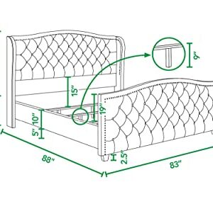 Jennifer Taylor Home Marcella Upholstered Shelter Headboard Bed Set, King, Antique White Polyester