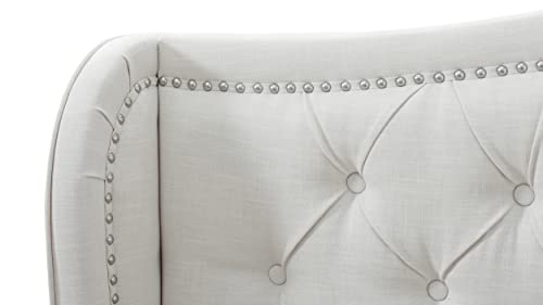 Jennifer Taylor Home Marcella Upholstered Shelter Headboard Bed Set, King, Antique White Polyester