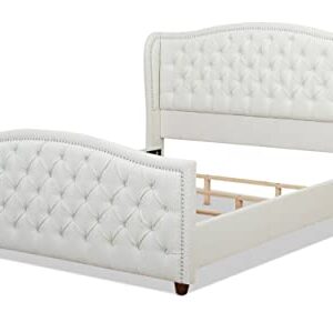 Jennifer Taylor Home Marcella Upholstered Shelter Headboard Bed Set, King, Antique White Polyester