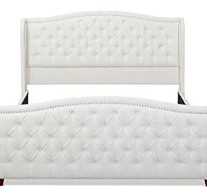 Jennifer Taylor Home Marcella Upholstered Shelter Headboard Bed Set, King, Antique White Polyester