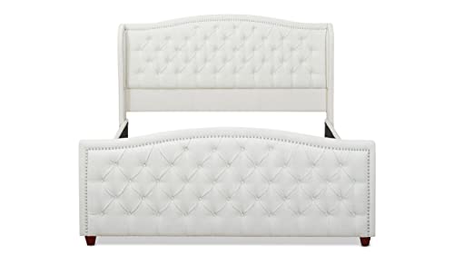 Jennifer Taylor Home Marcella Upholstered Shelter Headboard Bed Set, King, Antique White Polyester