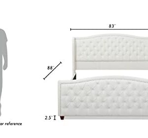 Jennifer Taylor Home Marcella Upholstered Shelter Headboard Bed Set, King, Antique White Polyester