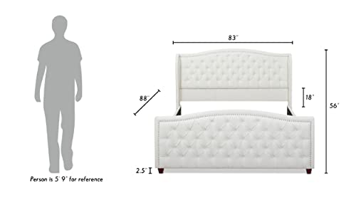 Jennifer Taylor Home Marcella Upholstered Shelter Headboard Bed Set, King, Antique White Polyester