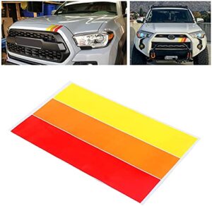 mochent 2 pcs upgrated classic retro tri-color stripe decal sticker for toyota tacoma 4runner tundra rav4 accessories, grille fender hood side skirt bumper side mirror dashboard decoration (red/orange/yellow)
