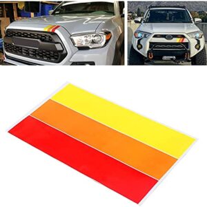 MOCHENT 2 Pcs Upgrated Classic Retro Tri-Color Stripe Decal Sticker for Toyota Tacoma 4Runner Tundra Rav4 Accessories, Grille Fender Hood Side Skirt Bumper Side Mirror Dashboard Decoration (Red/Orange/Yellow)