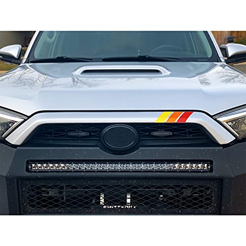 MOCHENT 2 Pcs Upgrated Classic Retro Tri-Color Stripe Decal Sticker for Toyota Tacoma 4Runner Tundra Rav4 Accessories, Grille Fender Hood Side Skirt Bumper Side Mirror Dashboard Decoration (Red/Orange/Yellow)