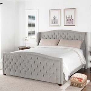 jennifer taylor home anastasia upholstered shelter headboard bed set, king, silver grey polyester