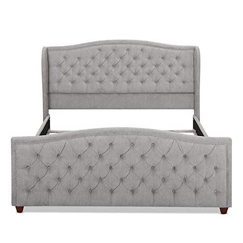 Jennifer Taylor Home Anastasia Upholstered Shelter Headboard Bed Set, King, Silver Grey Polyester