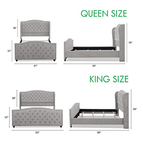 Jennifer Taylor Home Anastasia Upholstered Shelter Headboard Bed Set, King, Silver Grey Polyester