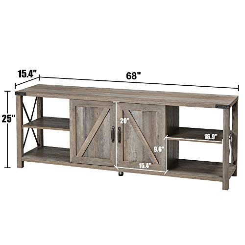 Amerlife 68" TV Stand Wood Metal TV Console Industrial Entertainment Center Farmhouse with Storage Cabinets and Shelves for TVs Up to 78", Rustic Gray Wash