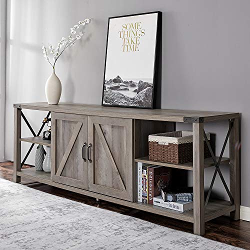 Amerlife 68" TV Stand Wood Metal TV Console Industrial Entertainment Center Farmhouse with Storage Cabinets and Shelves for TVs Up to 78", Rustic Gray Wash