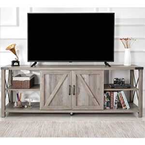 Amerlife 68" TV Stand Wood Metal TV Console Industrial Entertainment Center Farmhouse with Storage Cabinets and Shelves for TVs Up to 78", Rustic Gray Wash