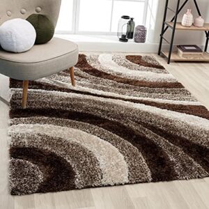 luxe weavers rug – lantanas 7070 modern shag geometric stain-resistant area rug, brown/size 5×7