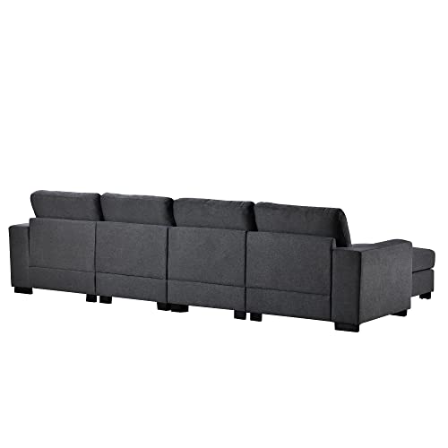 NCKMYB U-Shaped Sectional Sofa with 2 Ottomans, 3 Pieces Upholstered Modular Sofa for 6, Convertible Sofa Couch for Living Room Office (Grey)