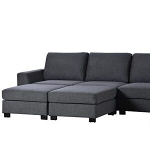 NCKMYB U-Shaped Sectional Sofa with 2 Ottomans, 3 Pieces Upholstered Modular Sofa for 6, Convertible Sofa Couch for Living Room Office (Grey)