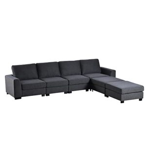 NCKMYB U-Shaped Sectional Sofa with 2 Ottomans, 3 Pieces Upholstered Modular Sofa for 6, Convertible Sofa Couch for Living Room Office (Grey)