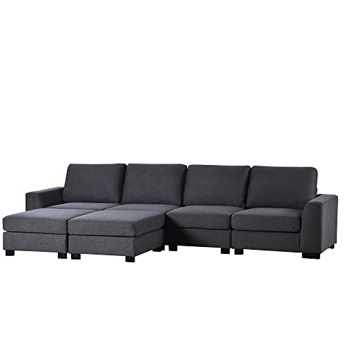 NCKMYB U-Shaped Sectional Sofa with 2 Ottomans, 3 Pieces Upholstered Modular Sofa for 6, Convertible Sofa Couch for Living Room Office (Grey)