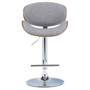 SIMPLIHOME Marana Mid Century Modern Bentwood Adjustable Height Gas Lift Bar Stool in Grey Linen Look Fabric, Curved, Swivel, Gas Lift Adjustable Height, Mid Century Modern Simple Assembly