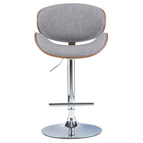 SIMPLIHOME Marana Mid Century Modern Bentwood Adjustable Height Gas Lift Bar Stool in Grey Linen Look Fabric, Curved, Swivel, Gas Lift Adjustable Height, Mid Century Modern Simple Assembly