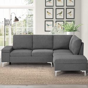 Esright Right Facing Sectional Sofa with Ottoman,Convertible Corner Couches with Armrest Storage, Sectional Couch for Living Room & Apartment, Right Chaise & Gray