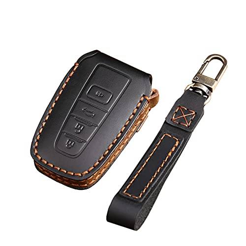 Key Fob Cover Fit For Toyota with Keychain, Pure Leather Handmade Key Fob Cover Case Suit for Toyota Camry Highlander RAV4 Avalon (4 Buttons only for Keyless go) Black