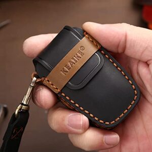 Key Fob Cover Fit For Toyota with Keychain, Pure Leather Handmade Key Fob Cover Case Suit for Toyota Camry Highlander RAV4 Avalon (4 Buttons only for Keyless go) Black