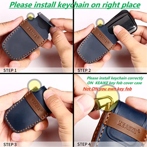 Key Fob Cover Fit For Toyota with Keychain, Pure Leather Handmade Key Fob Cover Case Suit for Toyota Camry Highlander RAV4 Avalon (4 Buttons only for Keyless go) Black