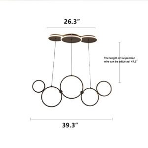 OKES Black Chandeliers,Modern Led Pendant Lights Fixture with Remote,Dimmable Adjustable 5 Rings Circles Hanging Chandelier Fixtures for Kitchen Island,Bedroom,Living Room,Dining Room,3000-6000K